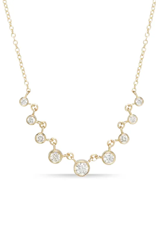 9 Linked Graduated Bezel Set White Diamond Necklace - Zoe Chicco