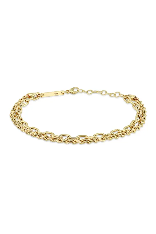 14k Medium Rope & Square Oval Link Double Chain Bracelet - Zoe Chicco