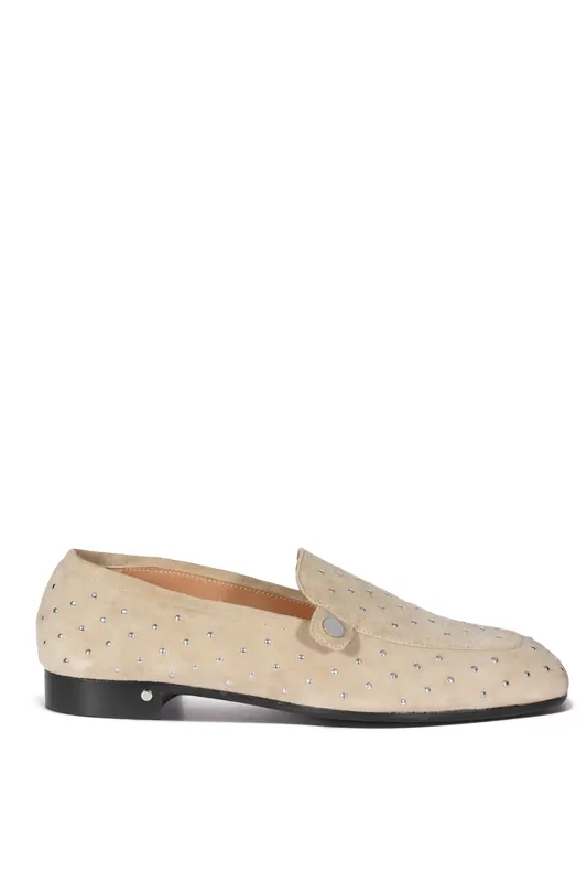 Angela Loafer | Suede Calf Studs Beige - Laurence Dacade