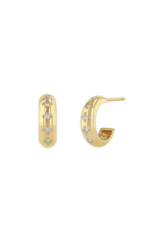 14K 5 Diamond Chubby Huggie Hoops - Zoe Chicco