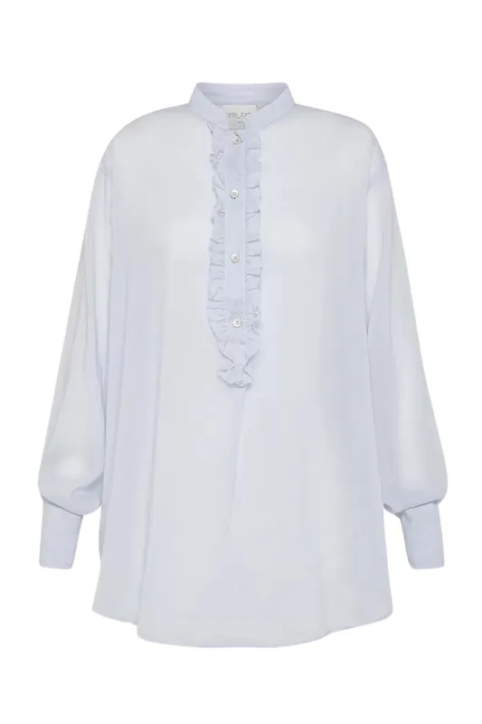 Granddad Collar Shirt With Ruffles | Sky - Forte Forte