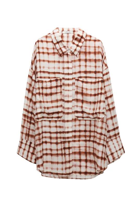 Checked Statement Blouse | Brown and Rose Check - Dorothee Schumacher