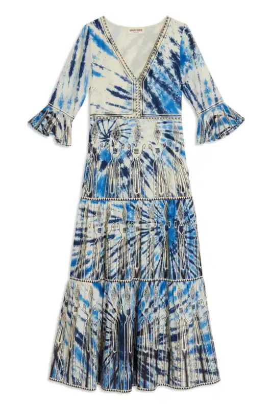 Bella Dress | Blue Tie Dye Embroidery - Emporio Sirenuse