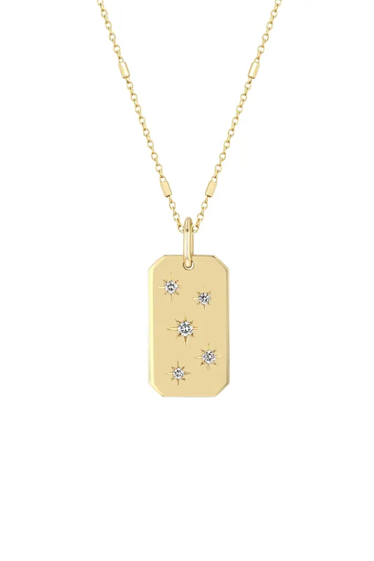 14k Scattered Star Set Diamonds Square Edge Dog Tag Necklace - Zoe Chicco