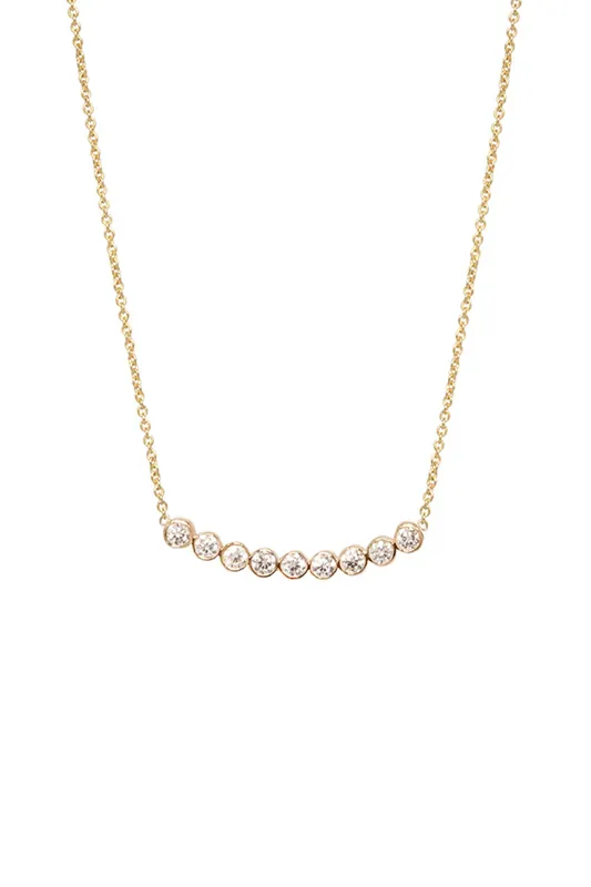 14k 9 Diamond Bezel Curved Bar Necklace - Zoe Chicco