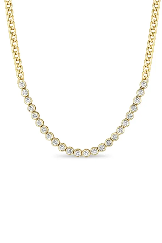 14k Diamond Bezel Tennis Segment Small Curb Chain Necklace - Zoe Chicco