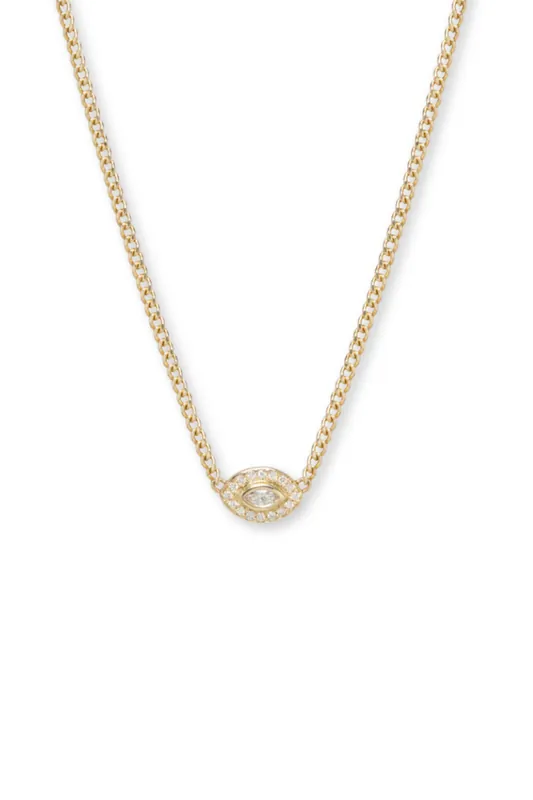 14k XS Curb Chain Marquise Diamond Halo Necklace - Zoe Chicco