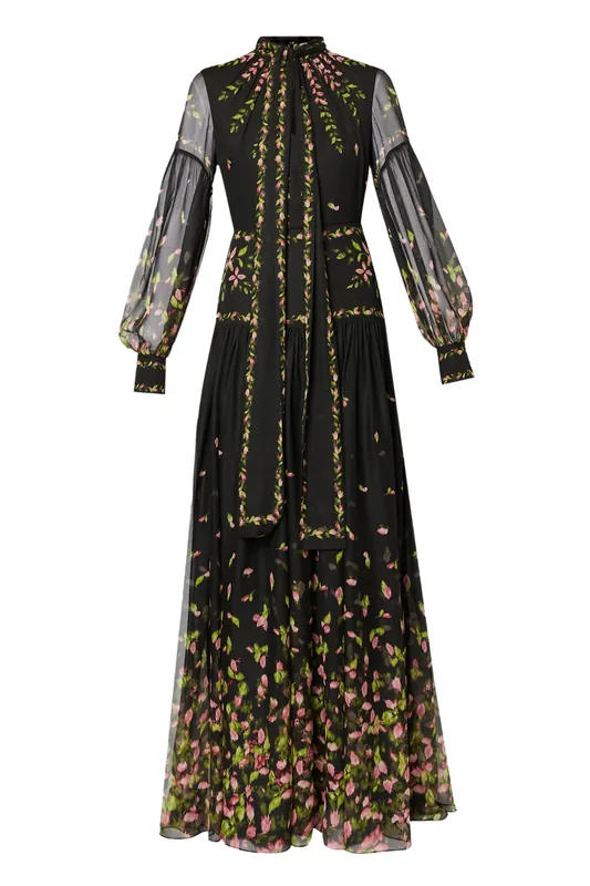 Blouson Sleeve With Neck Tie Gown | Black - Erdem
