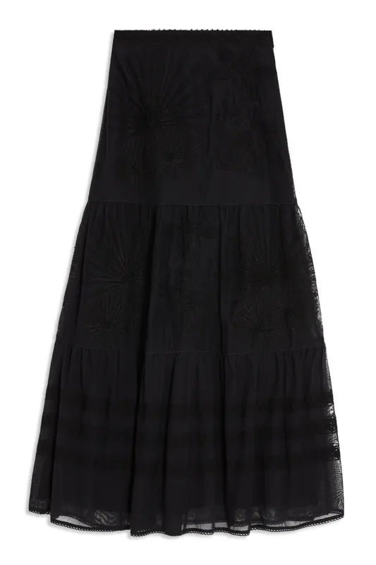 Elda Skirt | Black Flower Net Embroidery - Emporio Sirenuse