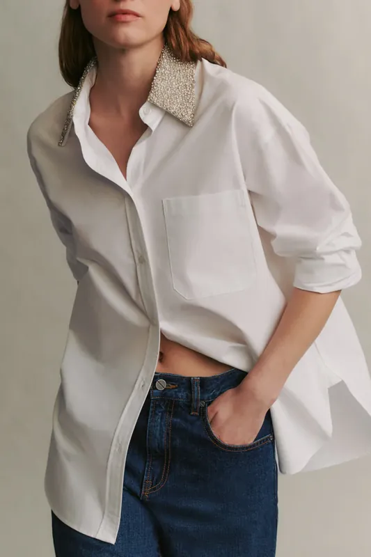 Big Joe Shirt With Crystal Collar | White - TWP