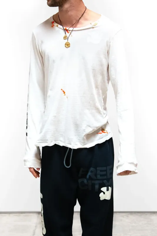 Artistswanted Paint Supervintage Long Sleeve Tee | White - Freecity