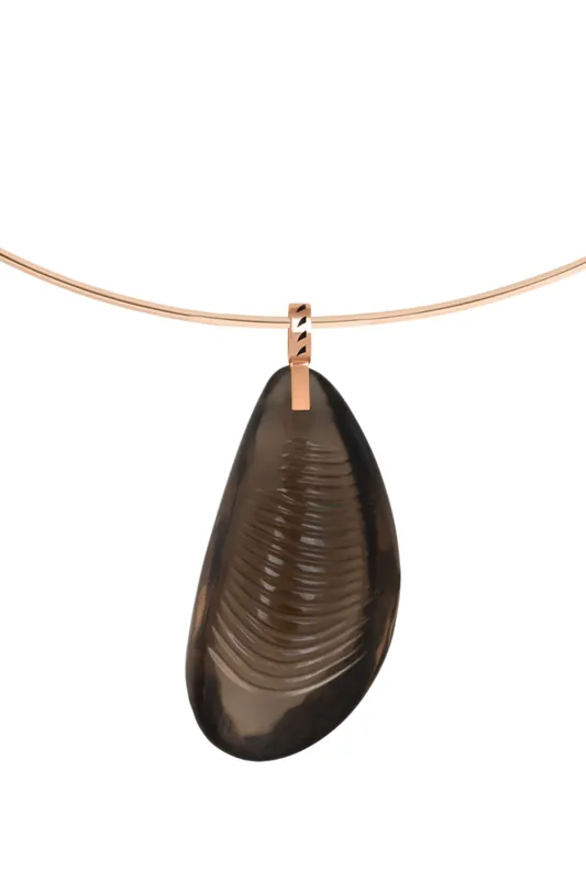 Smokey Quartz Carved Mussel Charm - Dezso by Sara Beltran