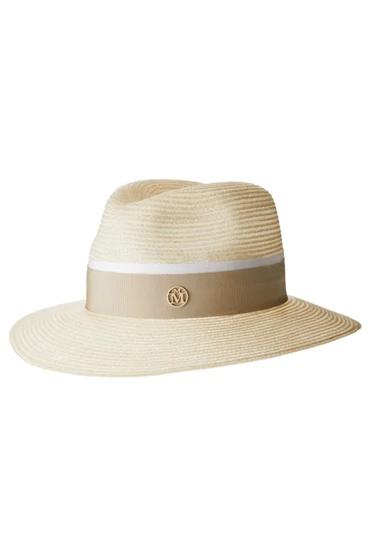 Henrietta Fedora Hat | Hemp Straw W/ Beige Ribbon - Maison Michel