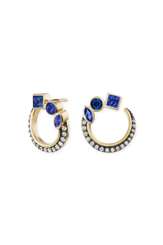 Mini Bezel Crescent Earrings | Blue Sapphire - Sorellina