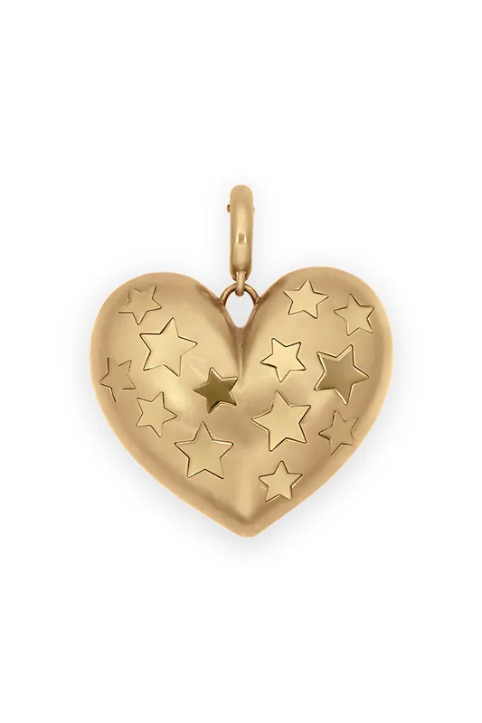 Paulette Brushed Yellow Gold Heart with Yellow Gold Stars Pendant - Lauren Rubinski