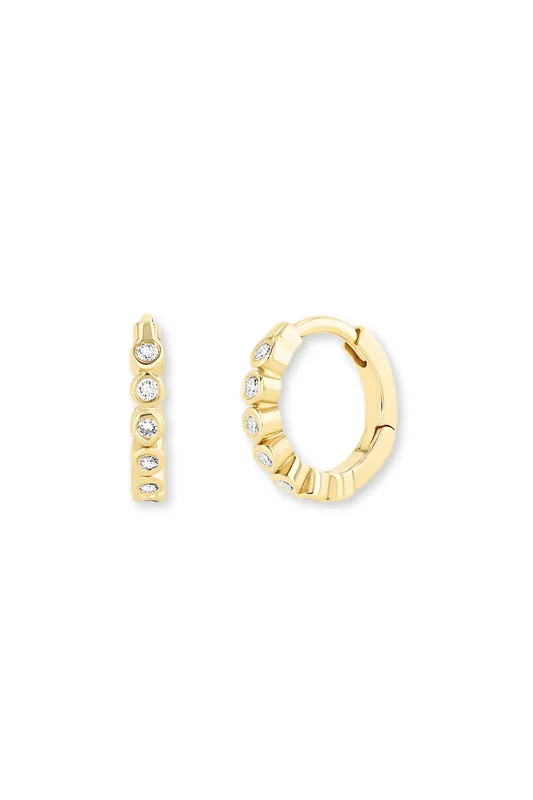 14k Diamond Bezel Small Hinge Huggie Hoops - Zoe Chicco