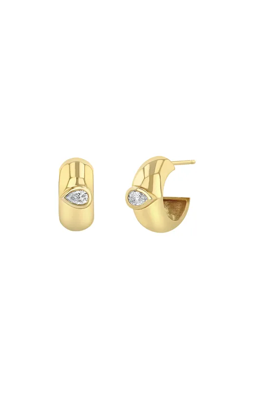 14k Pear Diamond Wide Chubby Huggie Hoops - Zoe Chicco
