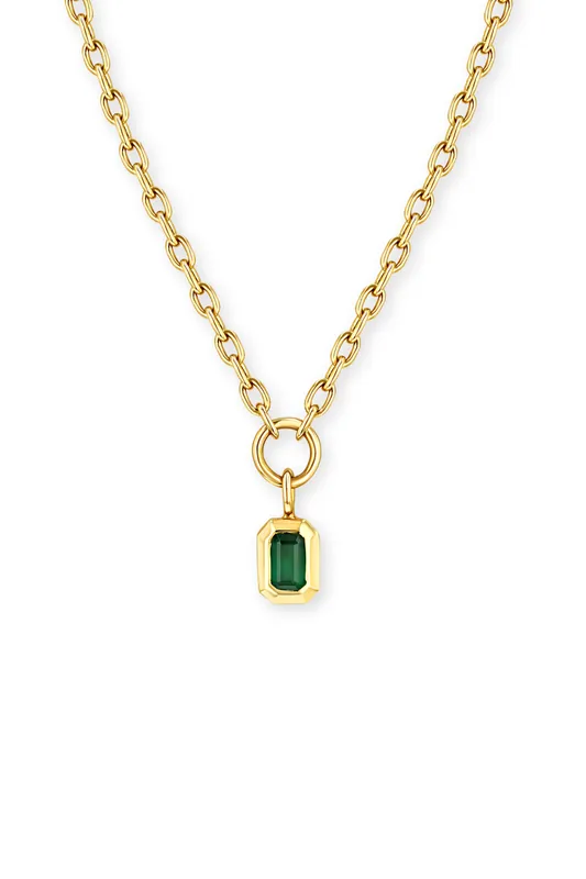 14k Emerald Cut Emerald Bezel Pendant Square Oval Chain Necklace - Zoe Chicco