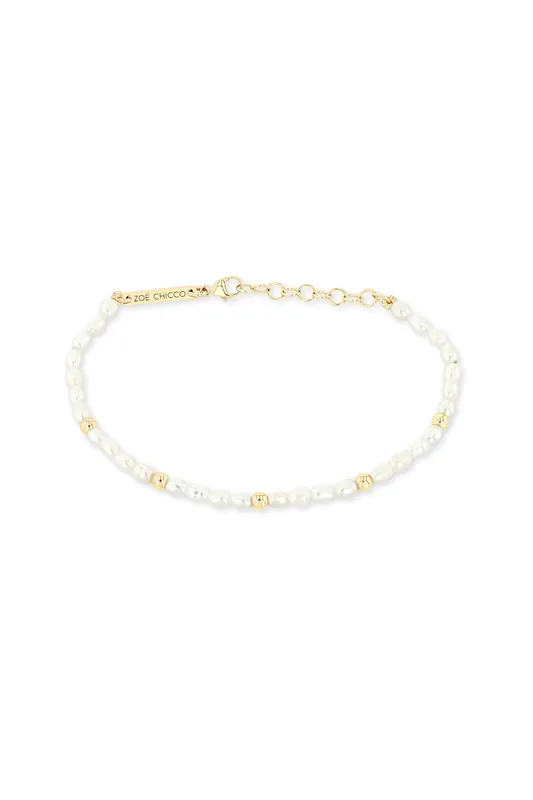 14k Gold Bead Station Rice Pearl Bracelet - Zoe Chicco