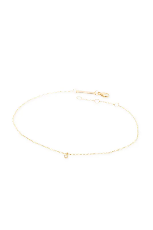 14k Single Diamond Bezel Charm Chain Anklet - Zoe Chicco