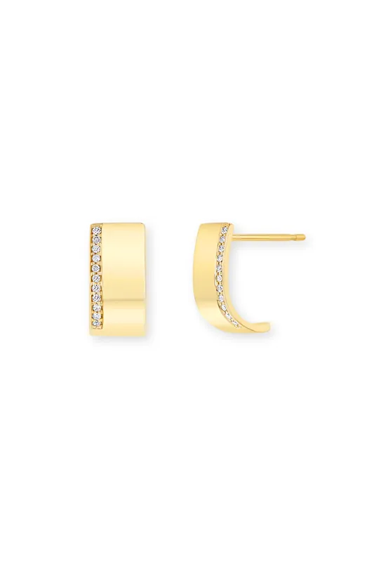 14k Wide Flat J Huggie Hoop Earrings - Zoe Chicco