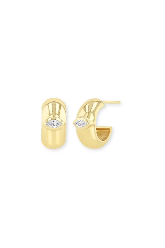 14k Marquise Diamond Wide Chubby Huggie Hoops - Zoe Chicco