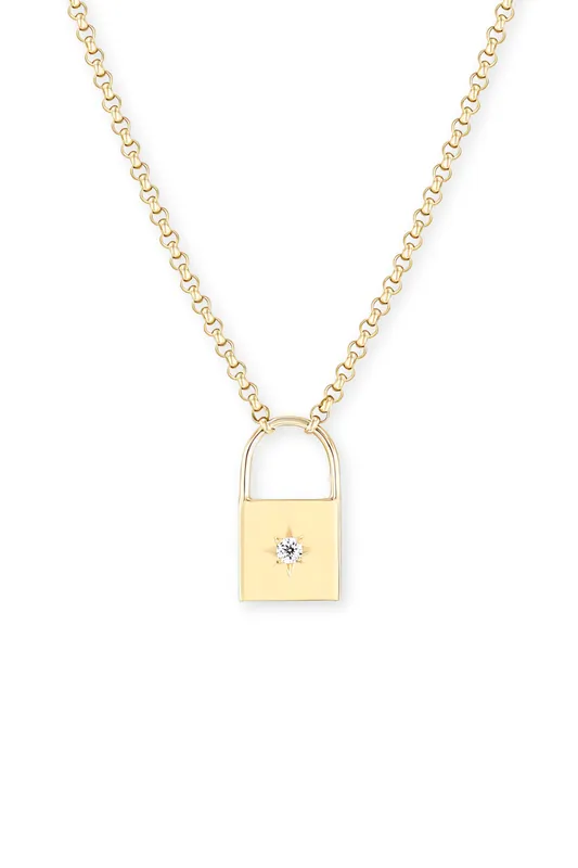 14k Star Set Diamond Padlock Necklace - Zoe Chicco