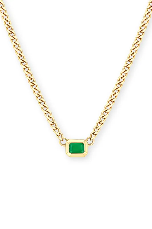 14k Emerald Cut Emerald Bezel XS Curb Chain Necklace - Zoe Chicco