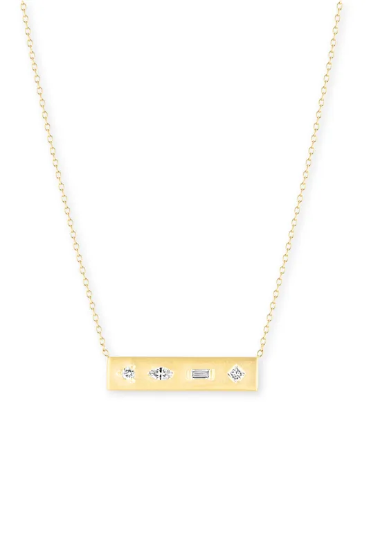 14k Diamond Mosaic Brushed Gold Horizontal Bar Necklace - Zoe Chicco