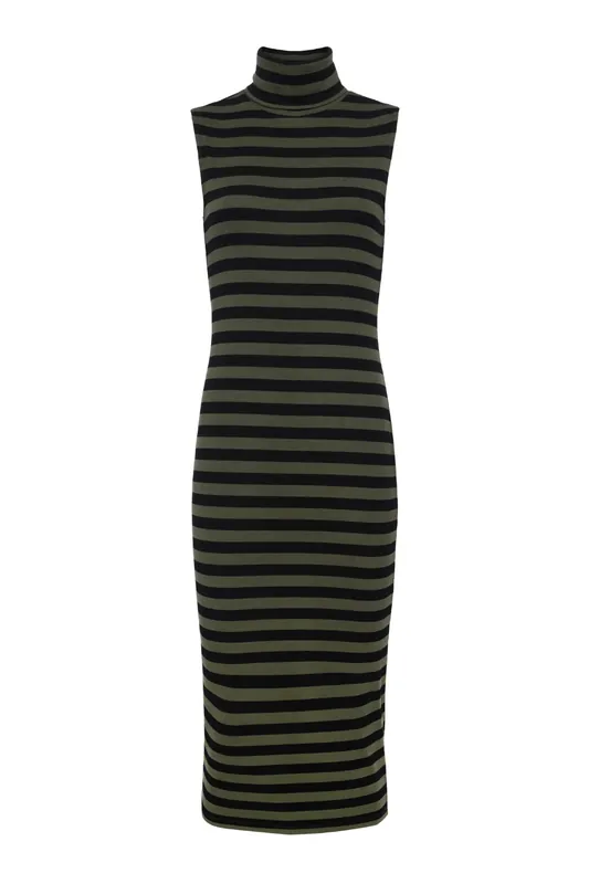 Brita Turtleneck Dress | Black/Army Stripe - L'Agence