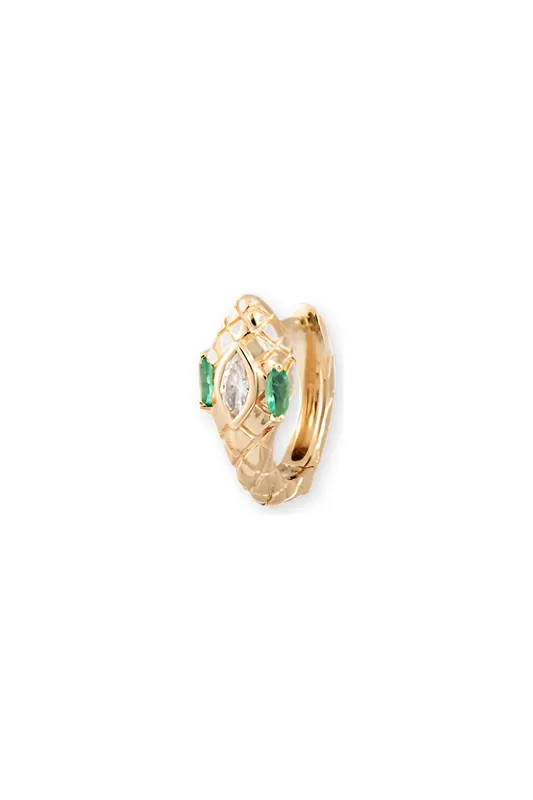 Emerald Eyes Marquise Diamond Head Snake Mini Hoop | Single - Jacquie Aiche
