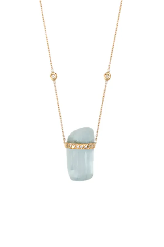 1 Row Pave Diamond Cap Aquamarine Crystal Necklace - Jacquie Aiche