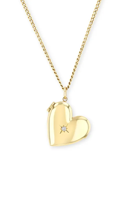 14k Star Set Diamond Heart Locket Necklace - Zoe Chicco