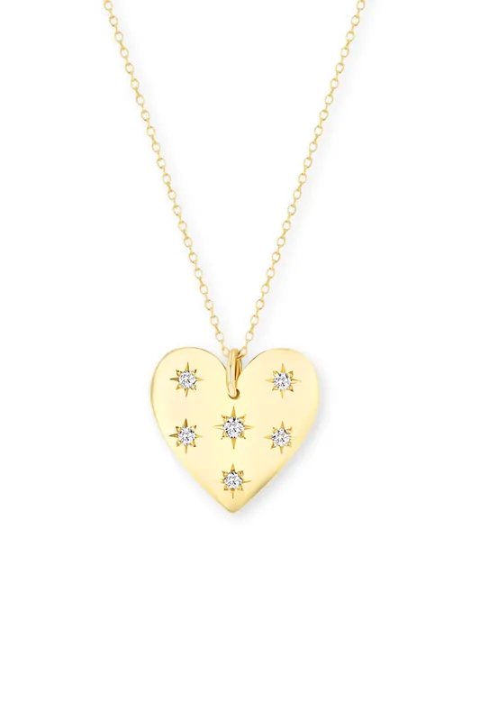 14k Scattered Star Set Diamonds Aura Heart Necklace - Zoe Chicco
