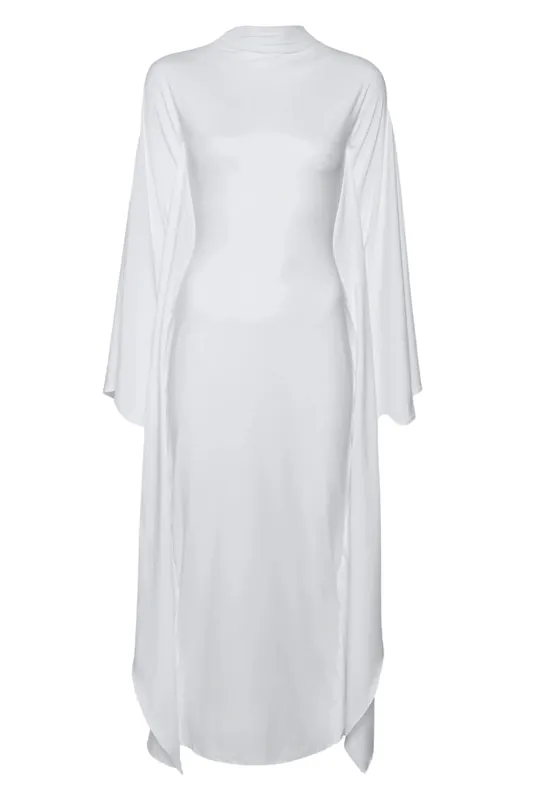 Compact Jersey Mock Neck Batwing Gown | Optic White - LAPOINTE