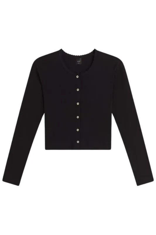 Pointelle Crop Cardigan | Black - LESET