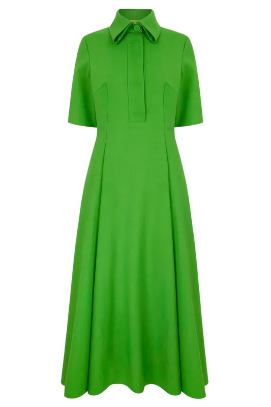 Iwona Dress | Green Summer Wool - Emilia Wickstead