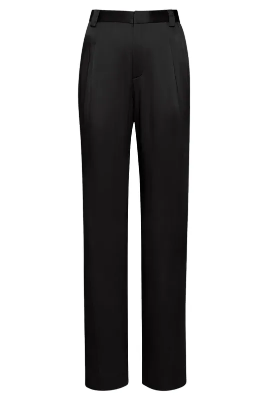 Satin Relaxed Pleated Pant | Black - LAPOINTE