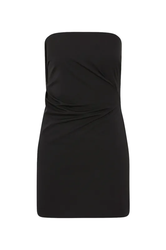 Wool Drape Mini Dress | Black - St. Agni