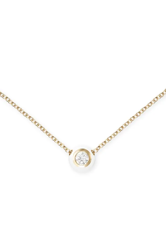 Audrey Pendant Necklace Small | White Enamel and Diamond - Melissa Kaye