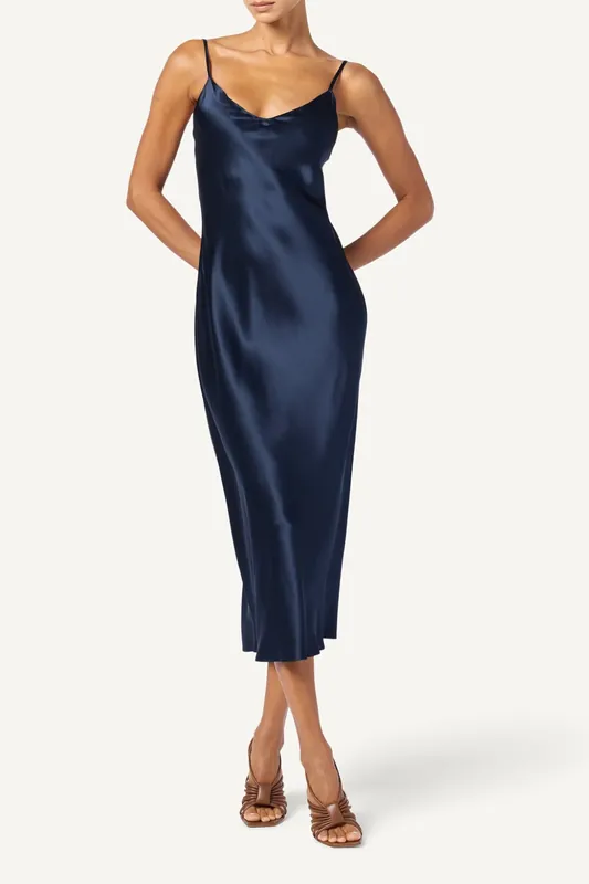 Taylor V Neck Bias Cut Dress | Midnight Navy - Sablyn