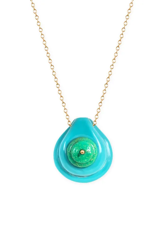 Button Stone Pendant Necklace | Turquoise & Green Turquoise - TenThousandThings