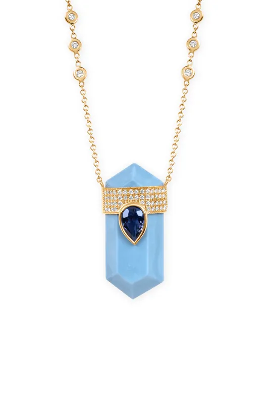 Kyanite Crystal Necklace with Pavé Diamonds | Dark Blue Teardrop Opal - Jacquie Aiche