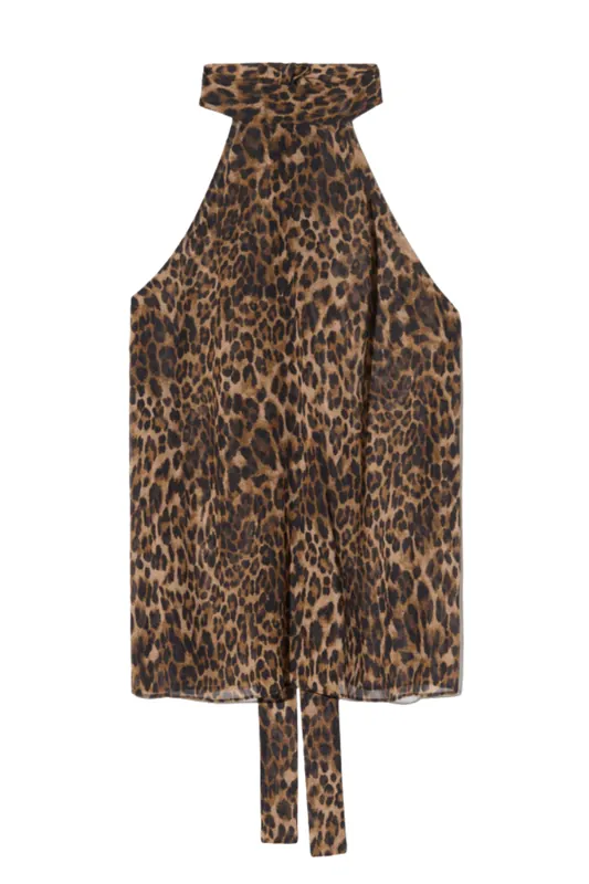 Alla Silk Halterneck Top | Vintage Leopard Print - Nili Lotan