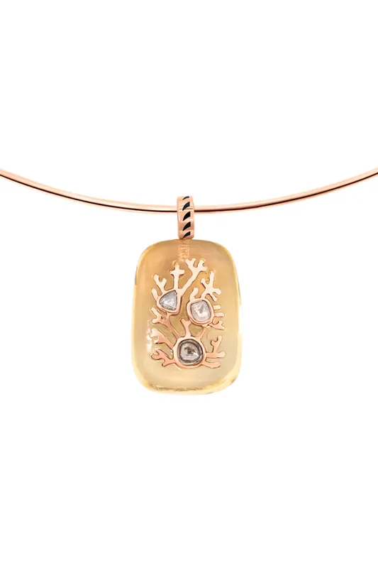 Lemon Quartz Gold Coral Inlay Charm | Polki Diamond - Dezso by Sara Beltran