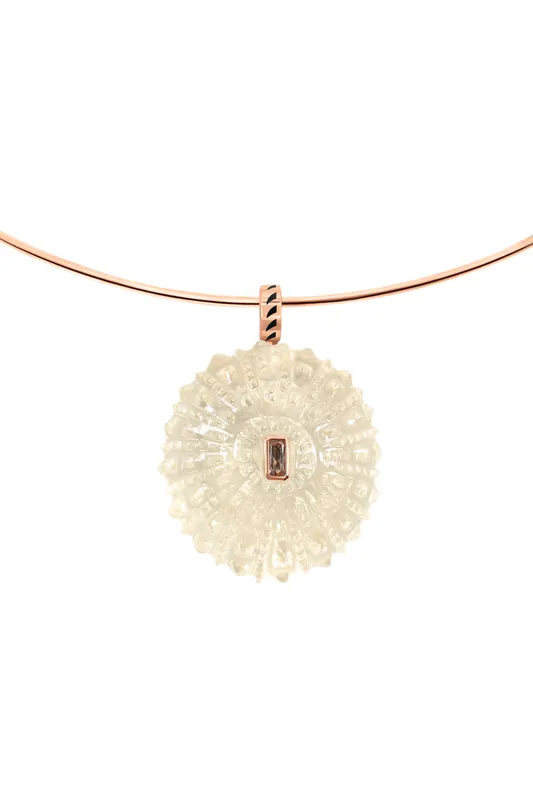 Classic Carved Lemon Quartz Sea Urchin Charm | Baguette Diamond - Dezso by Sara Beltran