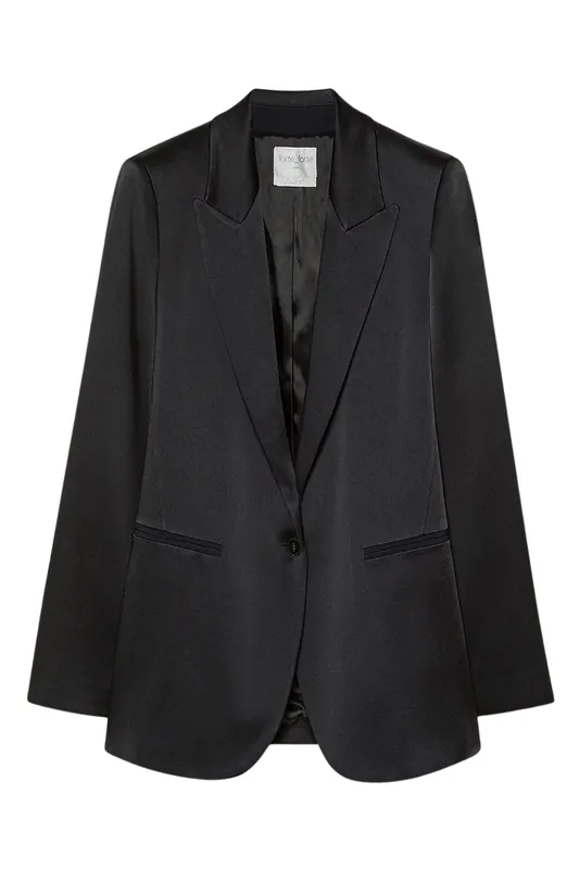 Shiny Satin Envers Jacket With Pointed Lapels | Nero - Forte Forte
