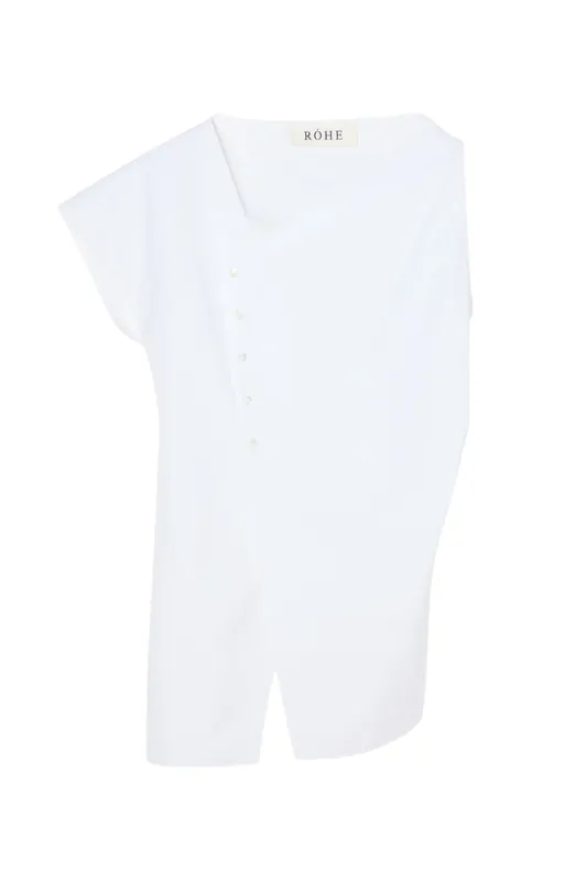 Asymmetrical Poplin Top | Optic White - Rohe