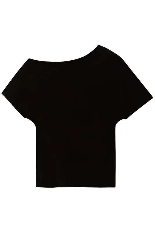 Asymmetrical Punto Milano Knitted Top | Black - Rohe