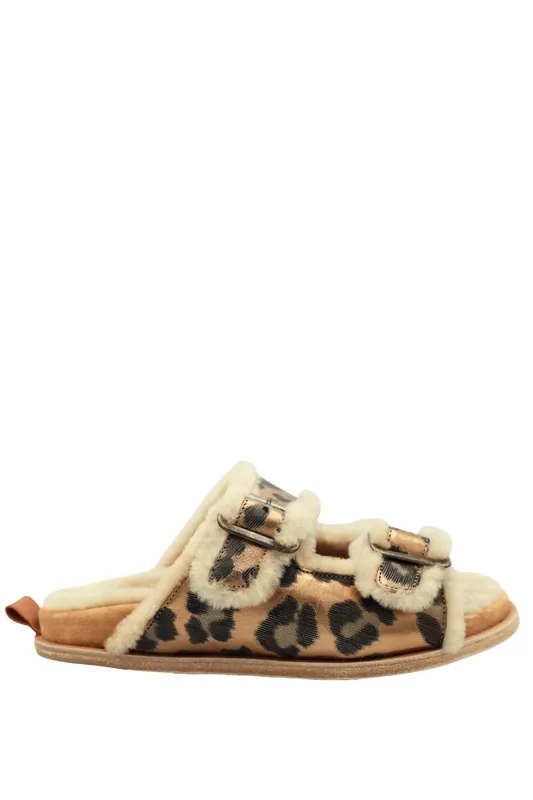 Leopard Print Laminated Buckle Sandals | Warm Gold - Forte Forte